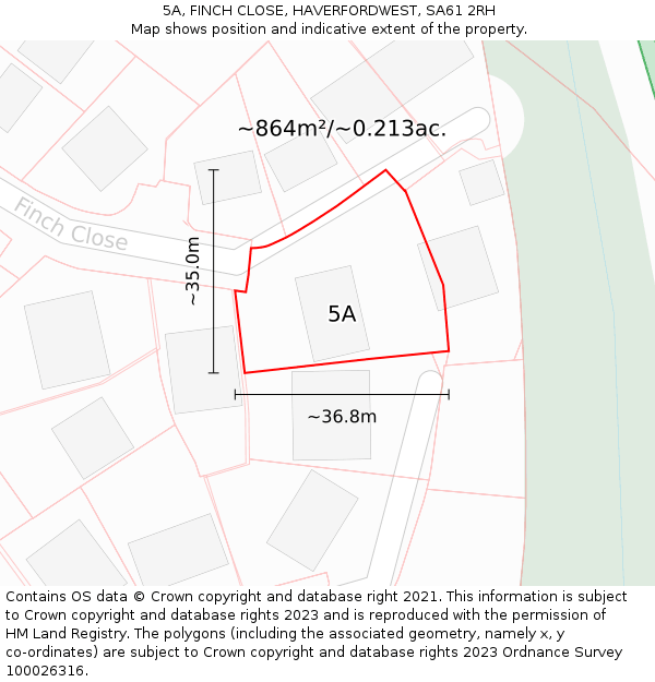 5A, FINCH CLOSE, HAVERFORDWEST, SA61 2RH: Plot and title map