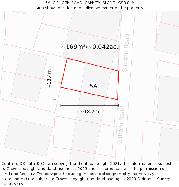 5A, GIFHORN ROAD, CANVEY ISLAND, SS8 8LA: Plot and title map