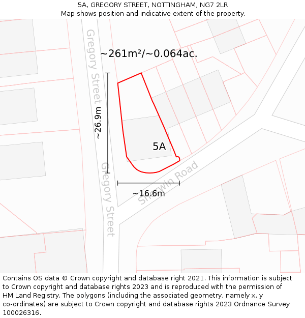 5A, GREGORY STREET, NOTTINGHAM, NG7 2LR: Plot and title map