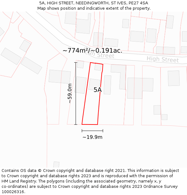 5A, HIGH STREET, NEEDINGWORTH, ST IVES, PE27 4SA: Plot and title map
