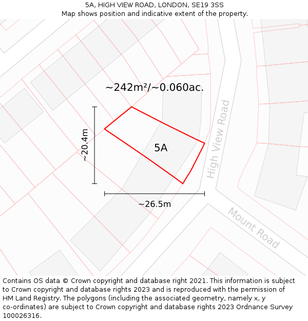 5A, HIGH VIEW ROAD, LONDON, SE19 3SS: Plot and title map