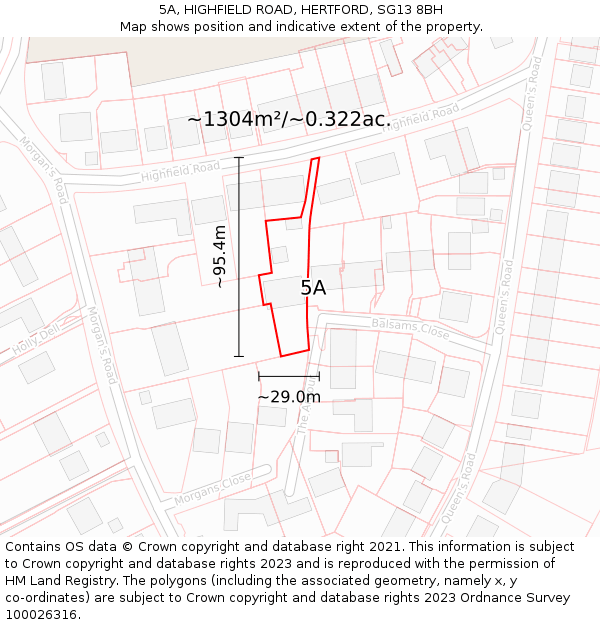 5A, HIGHFIELD ROAD, HERTFORD, SG13 8BH: Plot and title map