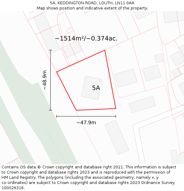 5A, KEDDINGTON ROAD, LOUTH, LN11 0AA: Plot and title map