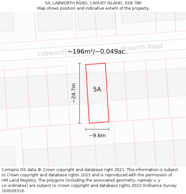 5A, LABWORTH ROAD, CANVEY ISLAND, SS8 7BP: Plot and title map