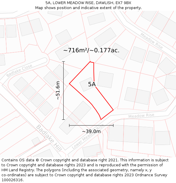 5A, LOWER MEADOW RISE, DAWLISH, EX7 9BX: Plot and title map