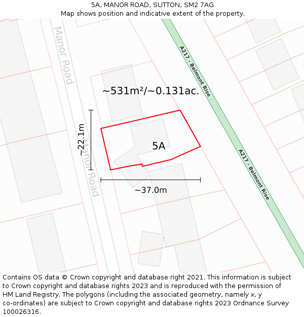 5A, MANOR ROAD, SUTTON, SM2 7AG: Plot and title map