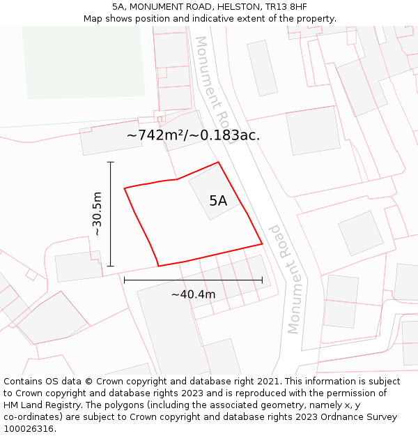 5A, MONUMENT ROAD, HELSTON, TR13 8HF: Plot and title map