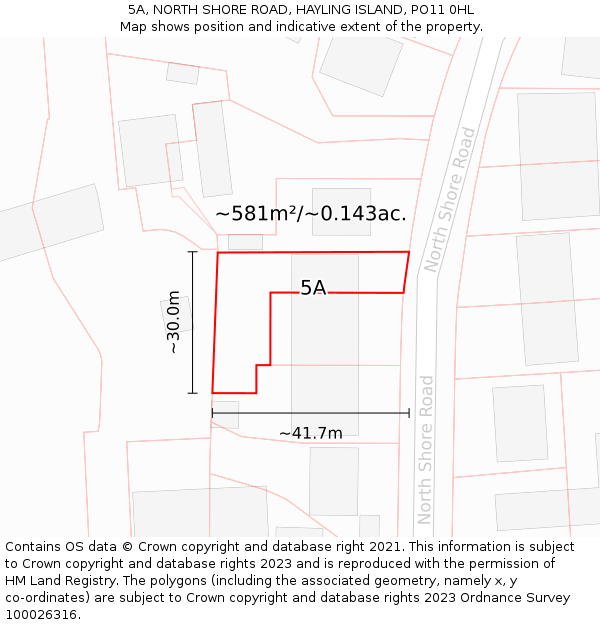 5A, NORTH SHORE ROAD, HAYLING ISLAND, PO11 0HL: Plot and title map