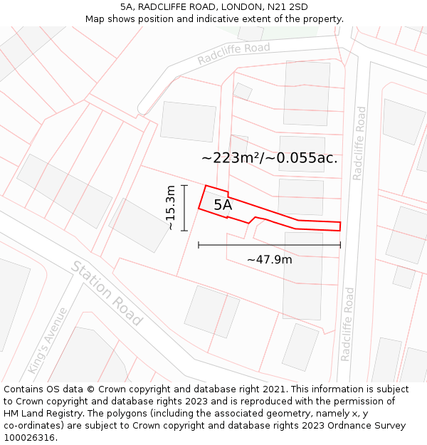 5A, RADCLIFFE ROAD, LONDON, N21 2SD: Plot and title map