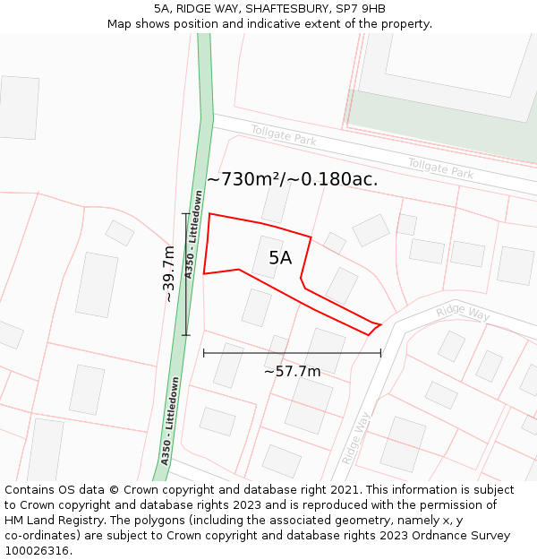 5A, RIDGE WAY, SHAFTESBURY, SP7 9HB: Plot and title map