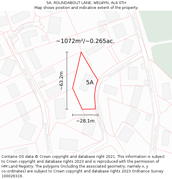 5A, ROUNDABOUT LANE, WELWYN, AL6 0TH: Plot and title map