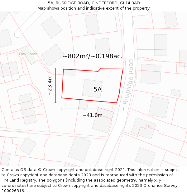 5A, RUSPIDGE ROAD, CINDERFORD, GL14 3AD: Plot and title map