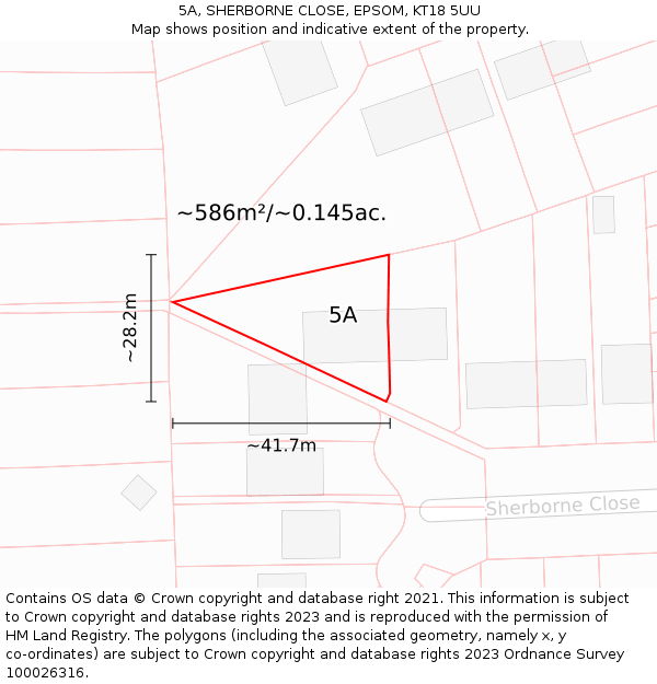 5A, SHERBORNE CLOSE, EPSOM, KT18 5UU: Plot and title map