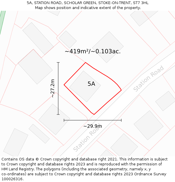 5A, STATION ROAD, SCHOLAR GREEN, STOKE-ON-TRENT, ST7 3HL: Plot and title map