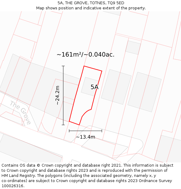 5A, THE GROVE, TOTNES, TQ9 5ED: Plot and title map