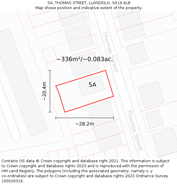 5A, THOMAS STREET, LLANDEILO, SA19 6LB: Plot and title map