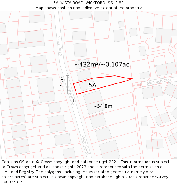 5A, VISTA ROAD, WICKFORD, SS11 8EJ: Plot and title map