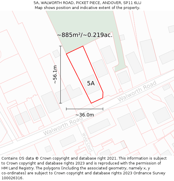 5A, WALWORTH ROAD, PICKET PIECE, ANDOVER, SP11 6LU: Plot and title map