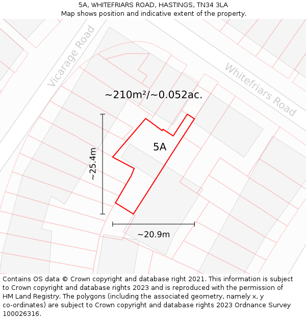 5A, WHITEFRIARS ROAD, HASTINGS, TN34 3LA: Plot and title map