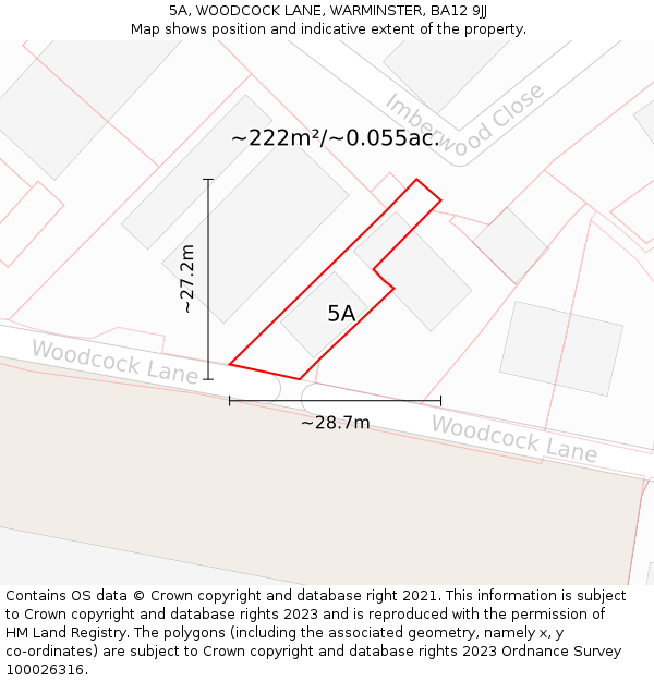 5A, WOODCOCK LANE, WARMINSTER, BA12 9JJ: Plot and title map