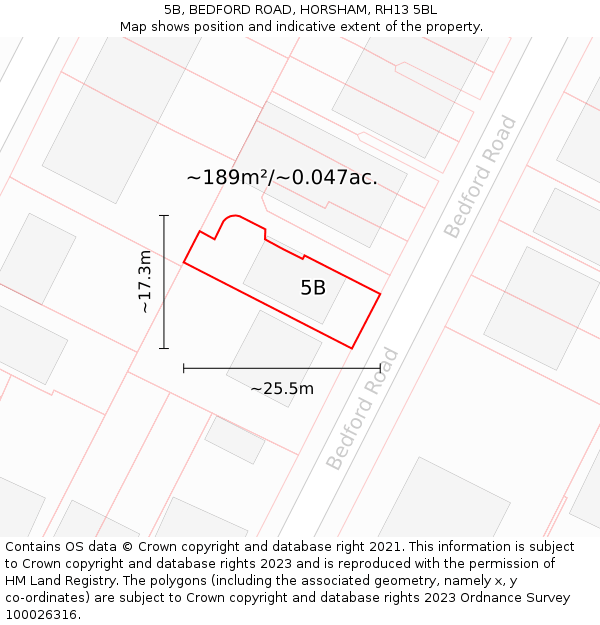 5B, BEDFORD ROAD, HORSHAM, RH13 5BL: Plot and title map