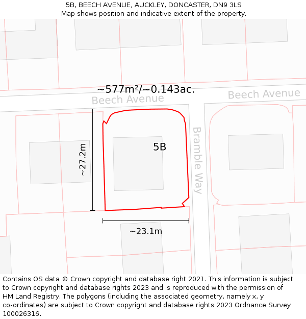 5B, BEECH AVENUE, AUCKLEY, DONCASTER, DN9 3LS: Plot and title map