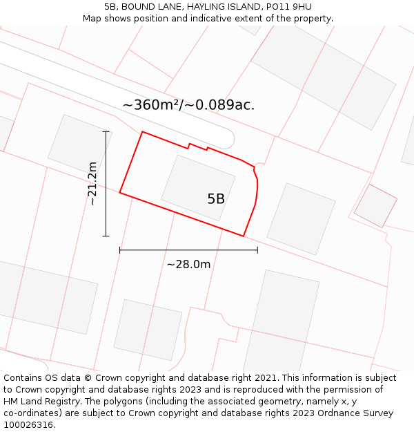 5B, BOUND LANE, HAYLING ISLAND, PO11 9HU: Plot and title map