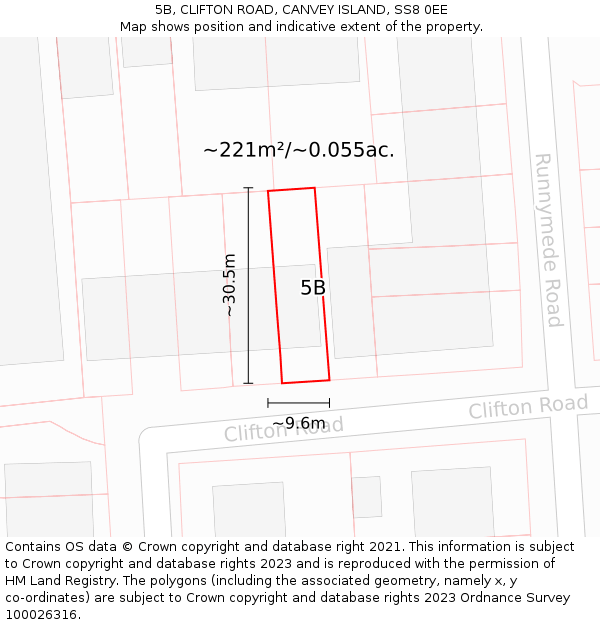 5B, CLIFTON ROAD, CANVEY ISLAND, SS8 0EE: Plot and title map