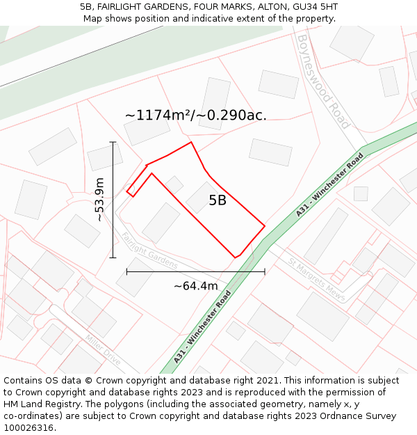 5B, FAIRLIGHT GARDENS, FOUR MARKS, ALTON, GU34 5HT: Plot and title map