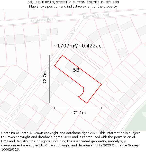 5B, LESLIE ROAD, STREETLY, SUTTON COLDFIELD, B74 3BS: Plot and title map