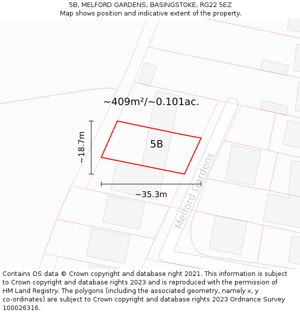 5B, MELFORD GARDENS, BASINGSTOKE, RG22 5EZ: Plot and title map