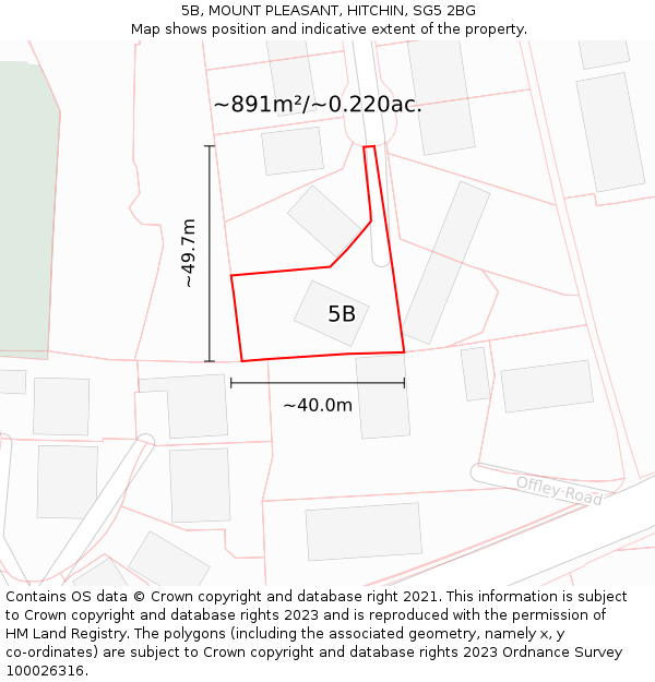 5B, MOUNT PLEASANT, HITCHIN, SG5 2BG: Plot and title map