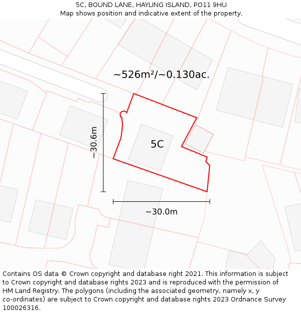 5C, BOUND LANE, HAYLING ISLAND, PO11 9HU: Plot and title map