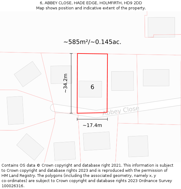 6, ABBEY CLOSE, HADE EDGE, HOLMFIRTH, HD9 2DD: Plot and title map