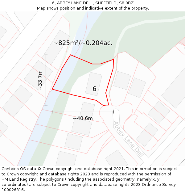 6, ABBEY LANE DELL, SHEFFIELD, S8 0BZ: Plot and title map