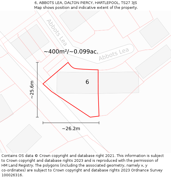 6, ABBOTS LEA, DALTON PIERCY, HARTLEPOOL, TS27 3JS: Plot and title map