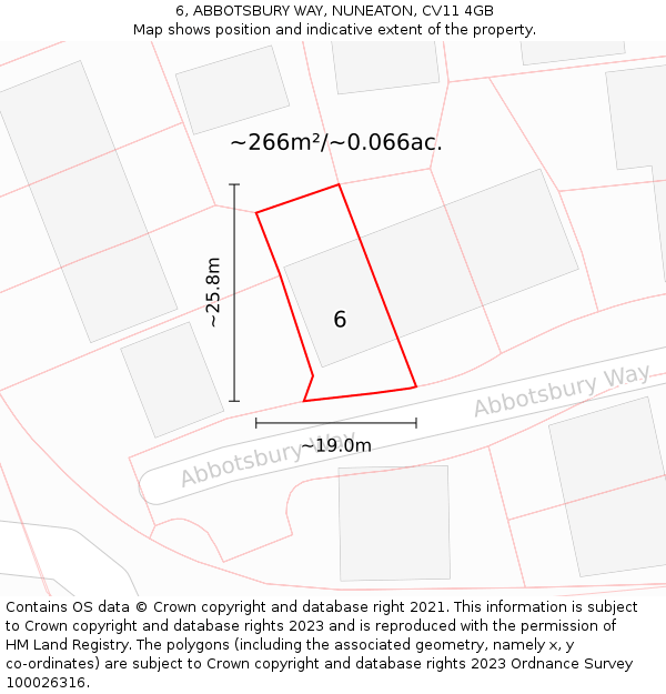 6, ABBOTSBURY WAY, NUNEATON, CV11 4GB: Plot and title map