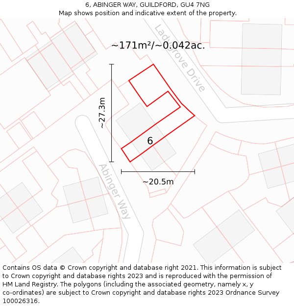 6, ABINGER WAY, GUILDFORD, GU4 7NG: Plot and title map