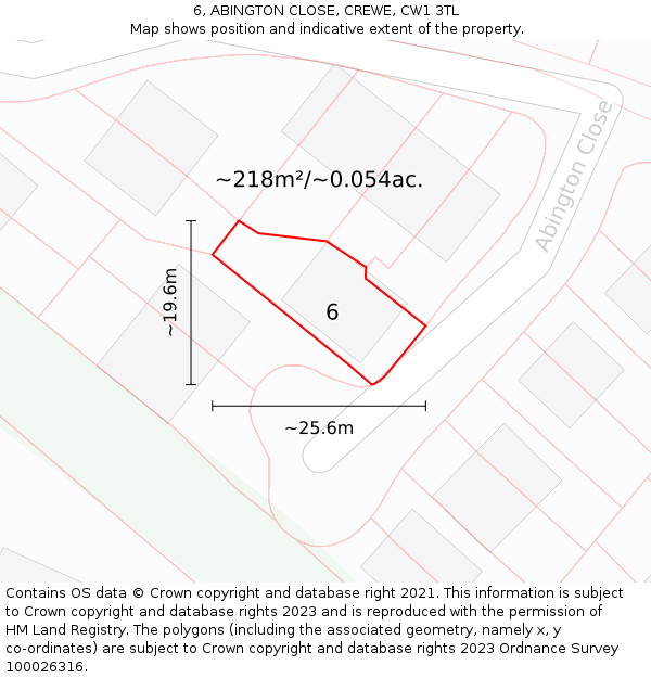 6, ABINGTON CLOSE, CREWE, CW1 3TL: Plot and title map