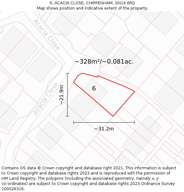 6, ACACIA CLOSE, CHIPPENHAM, SN14 6RQ: Plot and title map