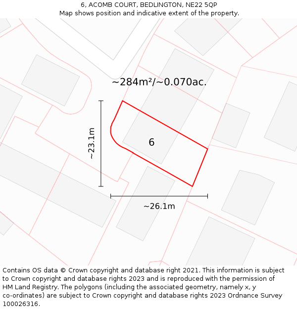 6, ACOMB COURT, BEDLINGTON, NE22 5QP: Plot and title map