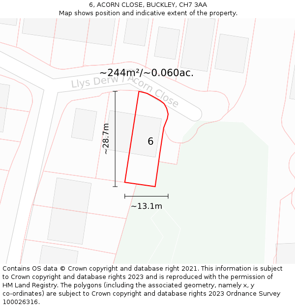 6, ACORN CLOSE, BUCKLEY, CH7 3AA: Plot and title map