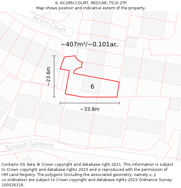 6, ACORN COURT, REDCAR, TS10 2TP: Plot and title map