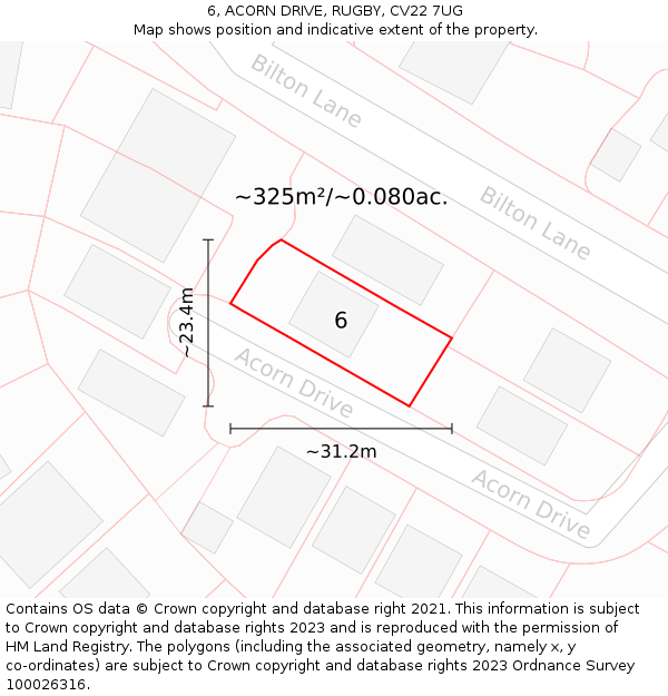 6, ACORN DRIVE, RUGBY, CV22 7UG: Plot and title map