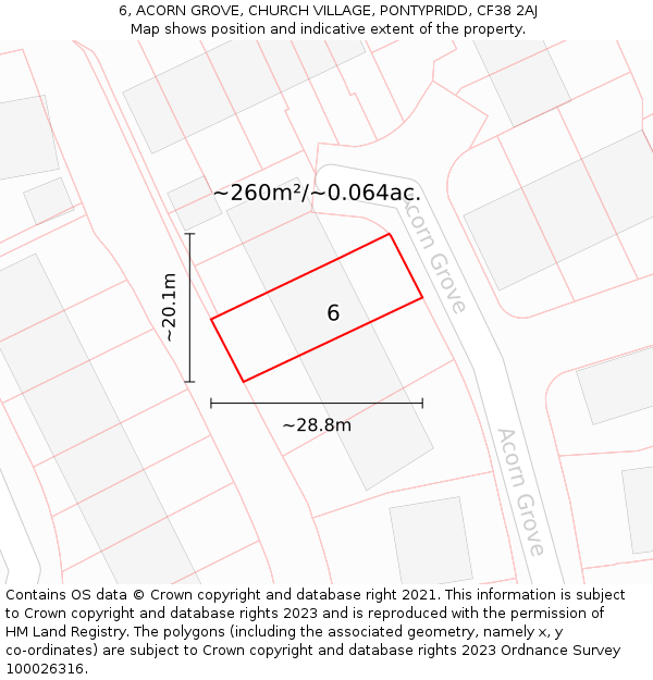 6, ACORN GROVE, CHURCH VILLAGE, PONTYPRIDD, CF38 2AJ: Plot and title map