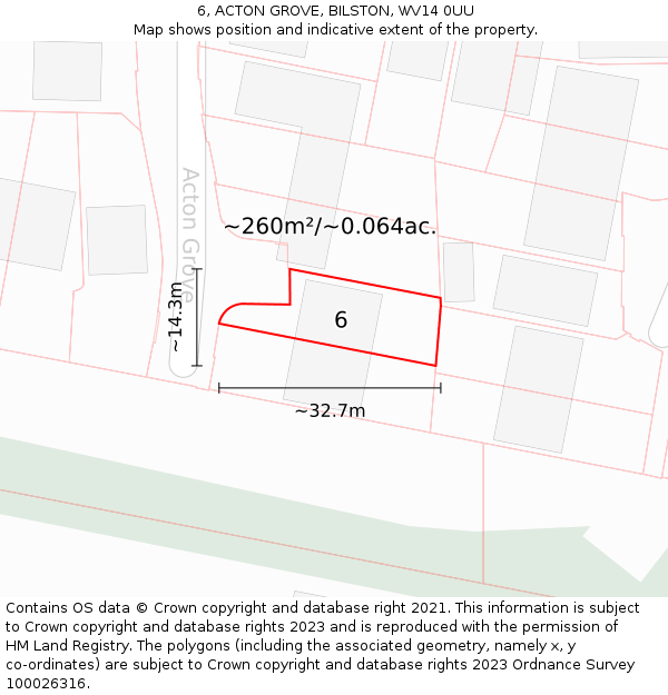 6, ACTON GROVE, BILSTON, WV14 0UU: Plot and title map