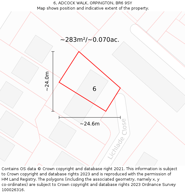 6, ADCOCK WALK, ORPINGTON, BR6 9SY: Plot and title map