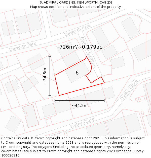 6, ADMIRAL GARDENS, KENILWORTH, CV8 2XJ: Plot and title map