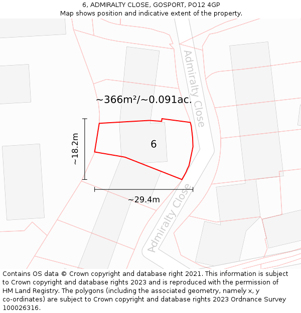 6, ADMIRALTY CLOSE, GOSPORT, PO12 4GP: Plot and title map