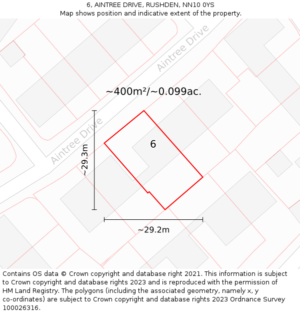 6, AINTREE DRIVE, RUSHDEN, NN10 0YS: Plot and title map